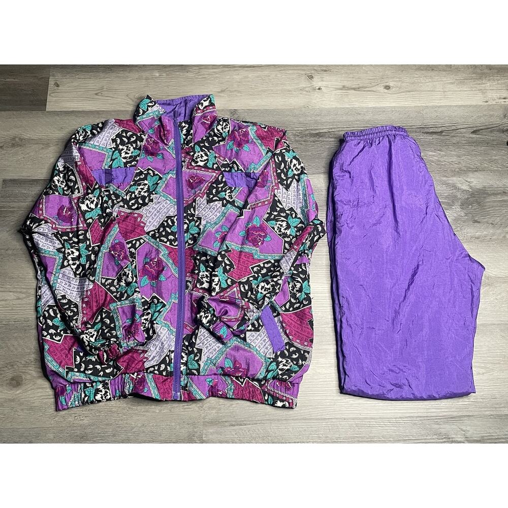 Rafael Vintage Women's Tracksuit Vibrant Multicolor Purple Floral Geometric US S